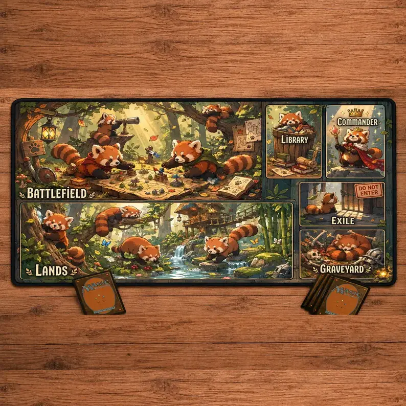 Red Panda Themed Playmat for Magic The Gathering Desk Mat TCG Gaming Pad, MTG Mousepad, Gamer Gift, Desk Accessory