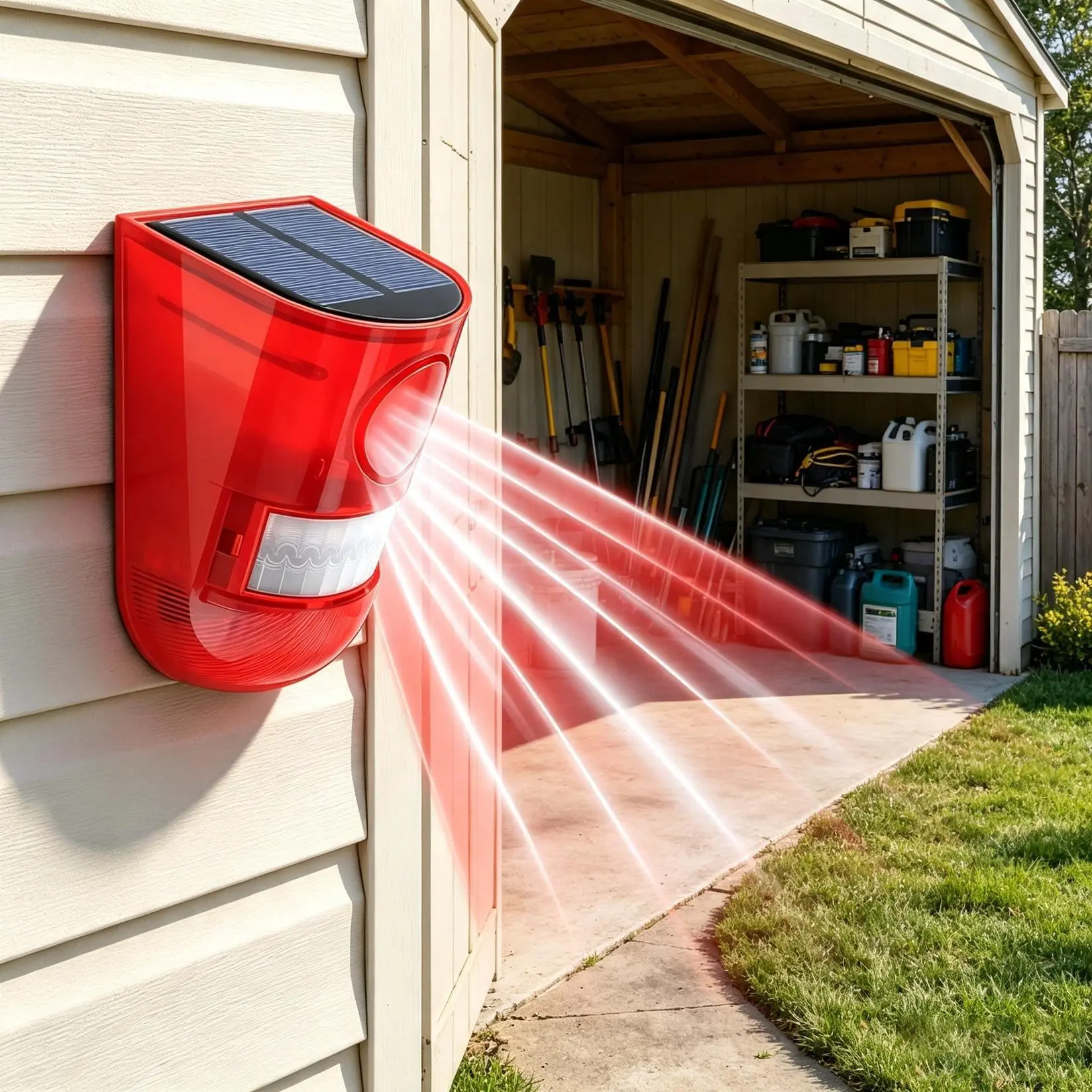 Wireless Solar Panel Motion Sensor Alarm System - 129dB Strobe Siren, 6 LED Flash Lights, IP55 Rated, Outdoor Alert for Yard Security (Leisure & Outdoor Recreation Equipment)
