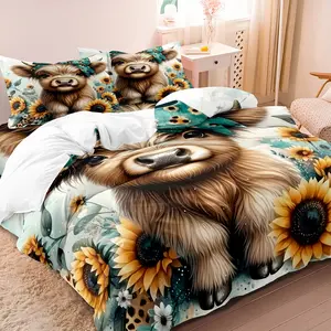3-piece cute and cute cow digital printing set duvet cover (1 * duvet cover+2 * pillowcase, no core) Decorative Bedding Set