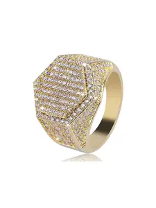 1PCS Hip hop men's hexagonal ring Freemason totem full zircon men's ring