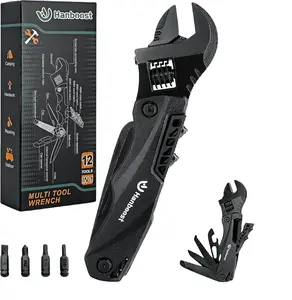 Hanboost Multi-Functional Wrench Set, 12-in-1 & 19-in-1 EDC Pocket Tool for Outdoor, Camping, Cycling, DIY Repairs – Compact Stainless Steel Multifunction Wrench (12-in-1)