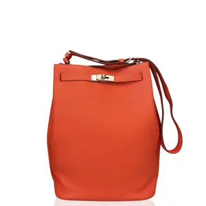 Pre-owned HERMÈS Leather Shoulder Bags Hermes So Kelly 26 Taurillon Clemence S5 Rouge Tomato (sc051126a1)