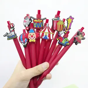 Circus Clown Theme Pen, PVC Soft Gel Patch, Retractable Click Pen, Ink, Suitable for Office Daily Use and Parties