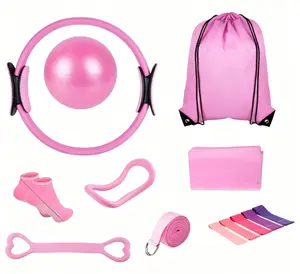 Women's 14-Piece Pilates Ring Starter Set, Including Yoga Ball, Arm Stretcher, 5 Resistant Bands, 8 Elastic Bands, Non-Slip Socks & Yoga Strap for Workouts