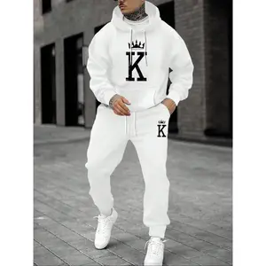 Men's 2-Piece Fleece Sports Clothing Set - Hooded Long-Sleeve Sweatshirt with Adjustable Hood, Letter Print, Drawstring Pants for Male Fall Winter Casual Wear