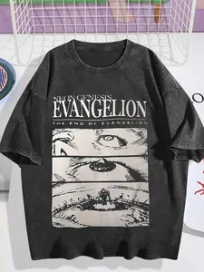Unisex New T-Shirt, Washed Craftsmanship, American Retro Street Style Graphic Eye Print, Comfortable Soft Casual Short Sleeve Tee, Streetwear