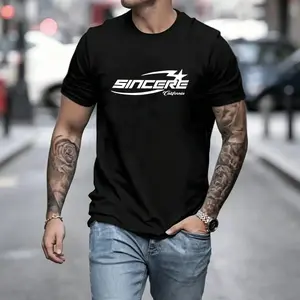Men’s “Sincere California” retro star graphic T-shirt, Y2K-style text print tee, casual crew neck, perfect for streetwear, everyday wear, and casual outfits.