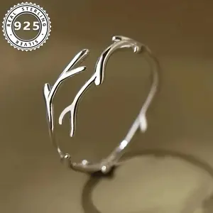 1 Piece Exquisite S925 Sterling Silver Branch-Shaped Adjustable Ring - Fashionable, Cool Design, Comfortable Fit, Hypoallergenic, Nickel-Free, Durable, 1.6g0.056oz, Perfect for Casual Wear