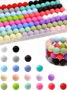 100pcs Silicone Beads,  15mm Silicone Beads for Keychain Making, Rubber Round Bulk Focal Beads for DIY Crafts Making