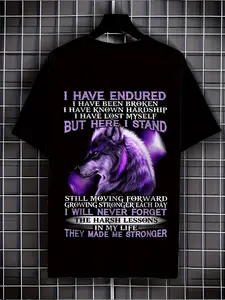 S 3D Wolf Print T-Shirt - Black Purple Wolf Pc Design with Wolf Howling at Moon - Casual Streetwear Short Sleeve Tee for Comfortable Round Neck Shirt for Halloween Costumes Gifts Casualunisex for Daily