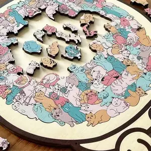 135Pcs Ultra Hard Cat Wooden Jigsaw Puzzle, Irregular Shaped Animal Puzzle, Morandi Macaron Colors Brain Teaser, Stress Relief Game for Adults, Cute Gift for Cat Lovers & Puzzle Fans