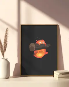 Calcifer Funny Ghibli Poster - Howl's Moving Castle Wall Art, Minimalist Fire Demon Anime Print, Aesthetic Studio Ghibli Home Decor