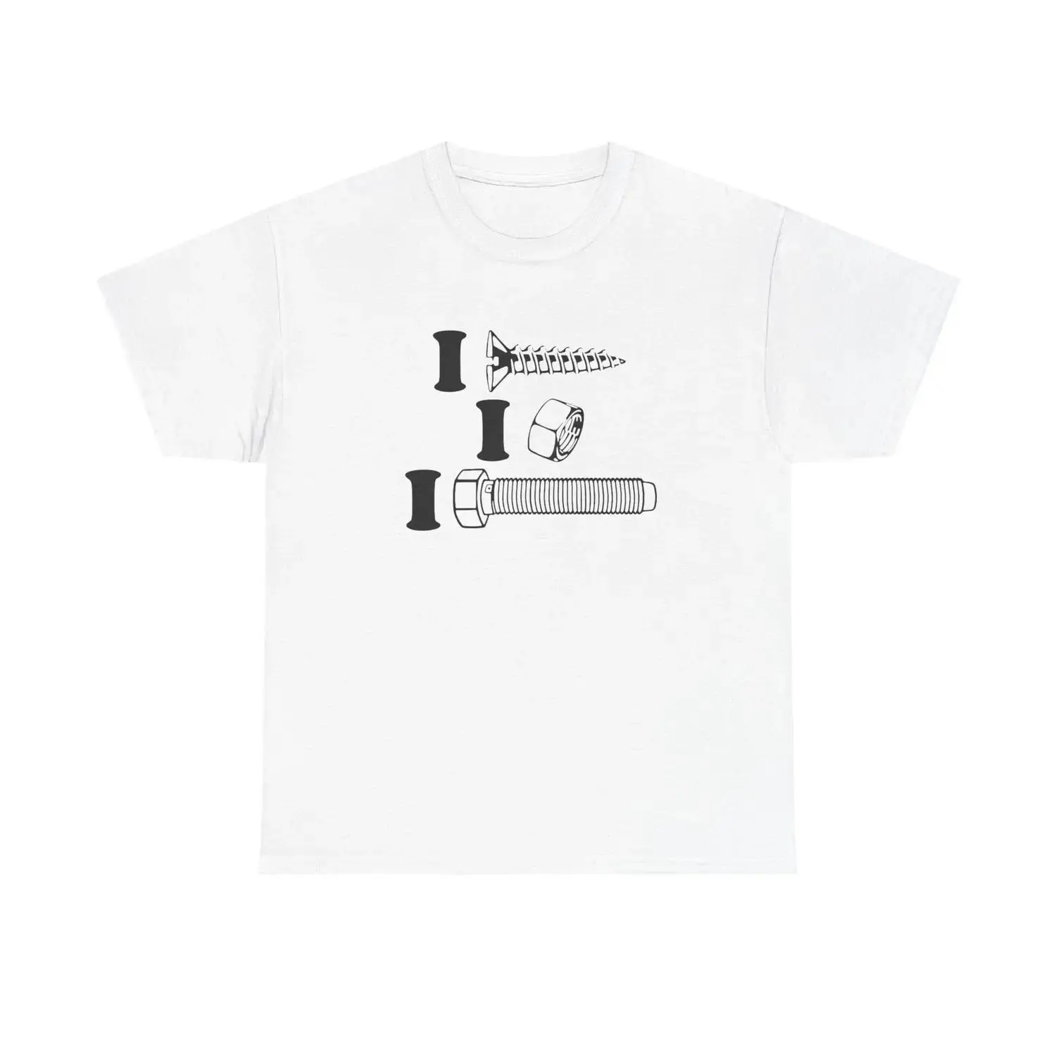 Women's Unisex Heavy Cotton T-shirt Tops, Humorous Construction Joke Design with Screw, Nut, Bolt, Gift for Men and Women