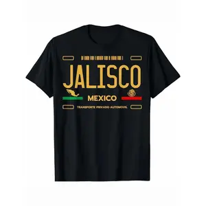 100% Cotton Men'S Jalisco Mexico T-Shirt - Stylish Black Cotton Tee With Bold "JALISCO" Print & Mexican Flag Design, Casual Short Sleeve Top For Casual Attire - 180G, Summer Fashion Tee |       Cultural Aesthetic Tee |       Durabl Golf Gift T-Shirt For M