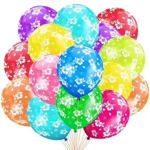 100 Pcs Hawaiian Luau Balloons Flower Printed Latex Hibiscus Balloons Aloha Party Decorations 12 Inch Tropical Balloons For Birthday Wedding Summer Beach Baby Shower Party SuppliesMulticoloured