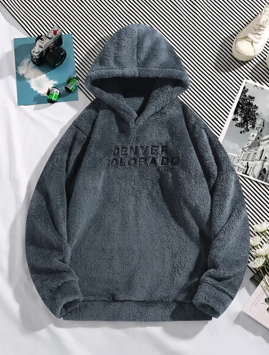 New for Fall/Winter 2026, all-season unisex casual home and outdoor pullover hoodie sweatshirt, fleece-lined and thickened, new gray design