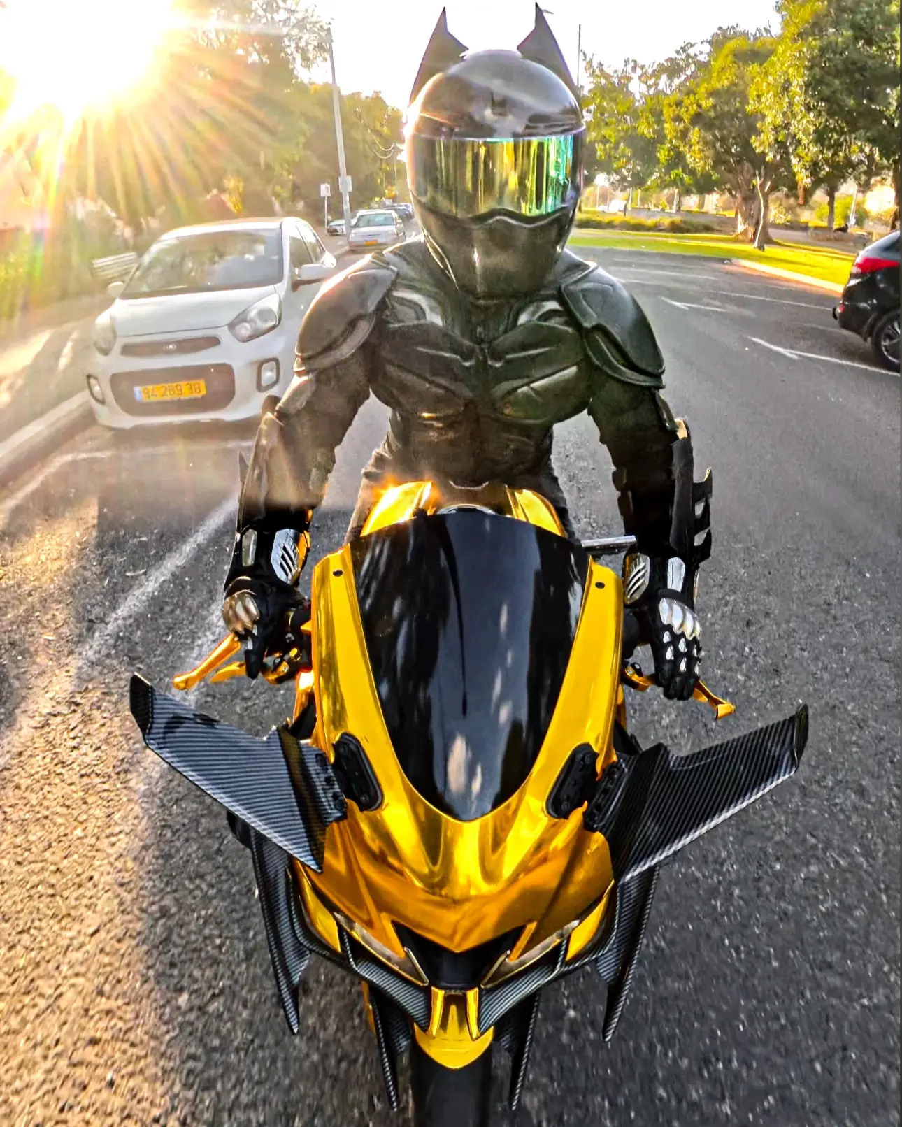 batman motorcycle suit and helmet Premium Leather Gear Created by the Applied Sciences Division of Wayne Enterprises THE BATMAN 2021 BAT SUIT