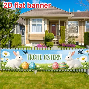 Easter Decoration Banner, Frohe Ostern Design, Durable Polyester Fabric, Perfect for Yard, Fence, Balcony, Indoor Outdoor Use