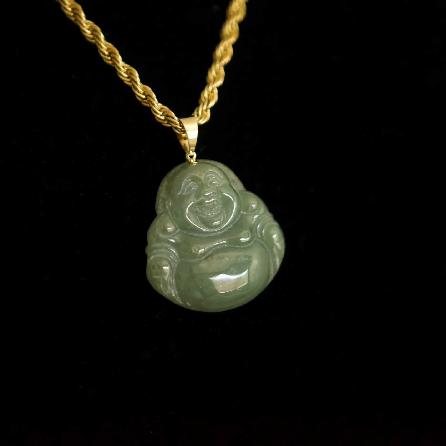 10k natural green jade buddha pendant with necklace