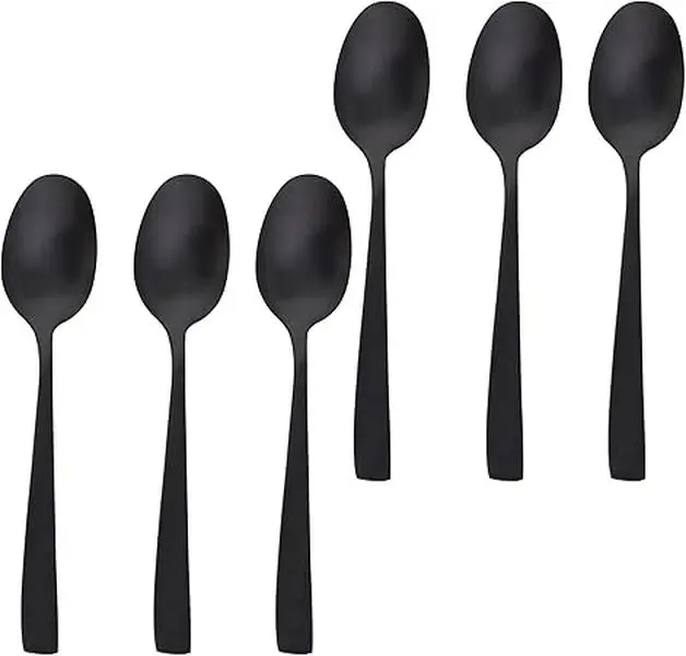 Gugrida Matte Black Dinner Spoon Set of 6, 7.87 inches Stainless Steel Black Spoon Silverware, Satin Finish