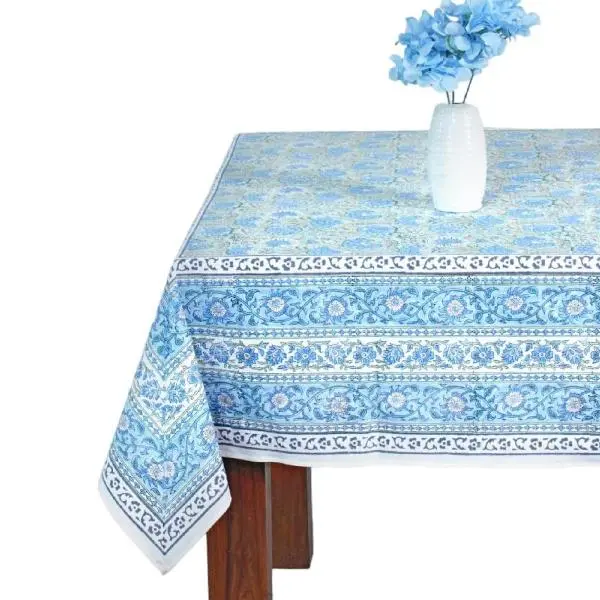 Ridhi Asparagus Green Gadd Hand Block Print Cotton Rectangle Tablecloth 102" x 48" inches Reusable Table Cover Decorative Everyday Use for Dining Room, Farmhouse, Home Gift for Spring, Mother's Day