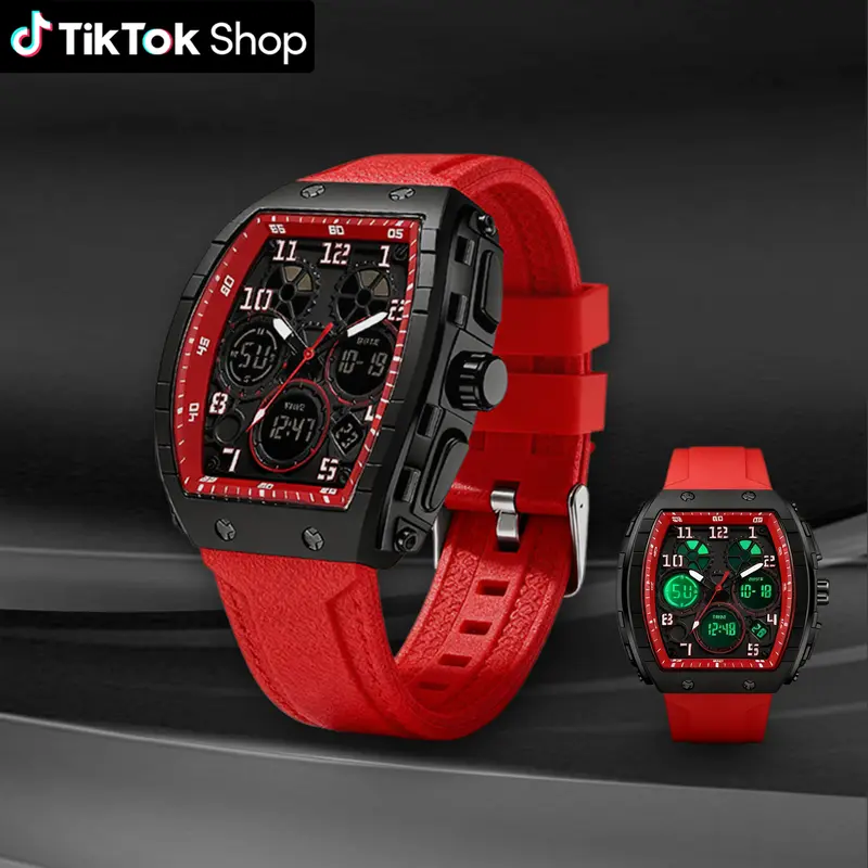 Men's Sporty Digital Analog Watch Water Resistant Dual Time Wristwatch With Luminous Display Alarm And Stopwatch