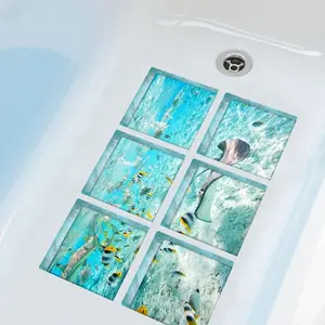 Underwater World Themed Non-Slip Bathtub Stickers, Waterproof Safety Shower Tub Decals Anti-Slip Adhesive Appliques for Bathroom