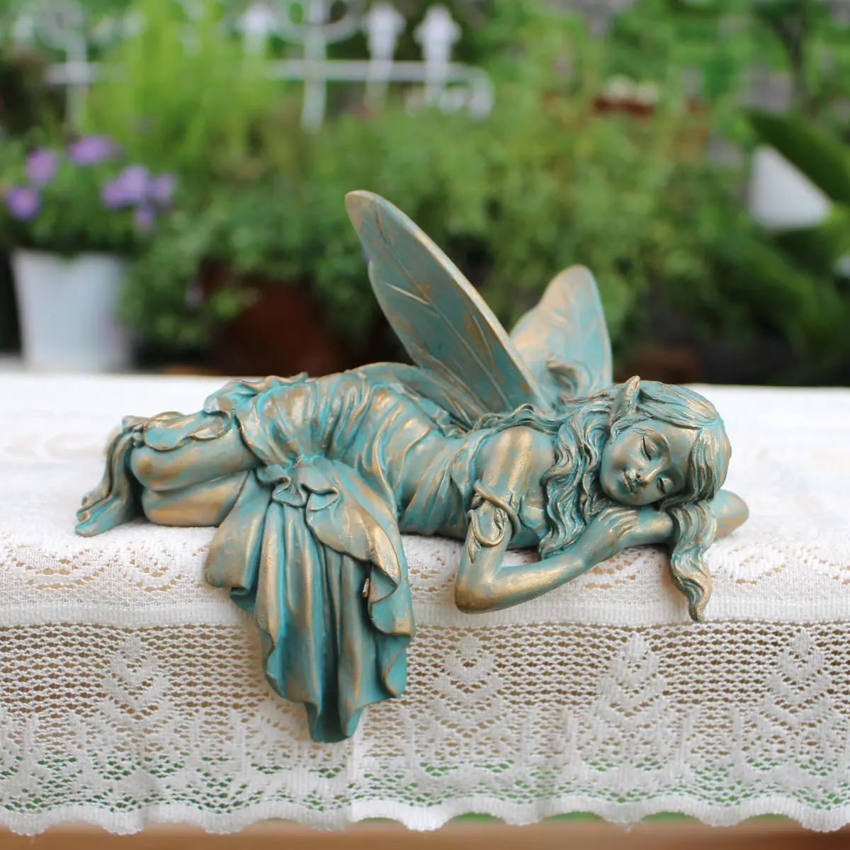 Elegant Winged Fairy Statue, Resin Sleeping Pose Figurine, Vintage Style Outdoor Decor, Exterior Decorative Statues, Garden Sculptures Statues, Garden Accessories, Balcony Window Sill Ornament, Christmas Garden Decoration