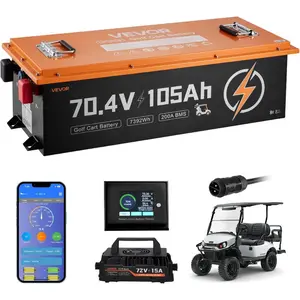 VEVOR 72V (70.4V) 105AH Lithium Golf Cart Battery, with 15A Charger, Lifepo4 Battery Kit, Built - in 200A BMS, with Bluetooth Touch Monitor, 2C Discharge, 4000 Cycles, for Golf Carts, Trolling MotorsHoliday giftsVEVOR Super Brand Day