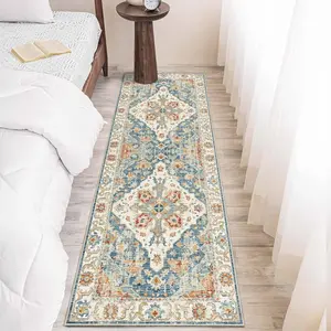 VIKAMA Bohemian Runner Rug Soft Anti-Slip Polyester Fiber & Sponge Interlayer for Living Room Bedroom Corridor Easy Clean Washable Decorative Floor Mat