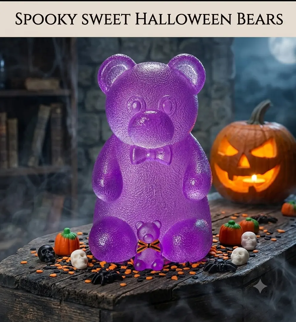 Gummy Bear Squishy Toy, Slow Rising Squeeze Fidget Toy for Kids & Adults, Purple Sensory Stress Ball, Squishies for Anxiety Relief, Halloween Gifts, Birthday Party Favors, Stocking Stuffers, Classroom Prizes for Boys & Girls
