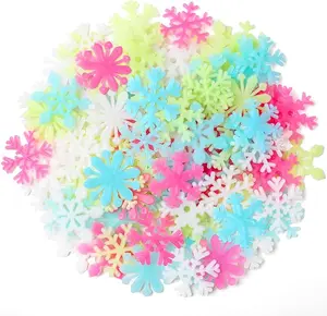 100PCS Removable Colorful Glow In the Dark Snowflake Wall Decor Fluorescent Noctilucent Plastic Glowing Snowflakes Wall Stickers Christmas Decal for Wall Ceiling Kids Girls Nursery Bedroom Living Room