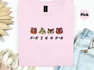 Friends Animal Cross Inspired Sweatshirt, Cute Gaming Embroidered Crewneck, Cozy Pink Pullover, Fan Gift, Kawaii Friends Aesthetic Shirt, Soft Fabric, Feels Great All Day.