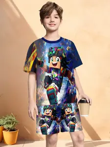 Trendy Blue Mech Suit! Anime Robot Enhanced, Casual Fitted Short Sleeve, Tech Cool Fun Style, Random Print Design, Outfit