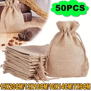 50pcs Multi-Size Reusable Linen Gift Bags - Premium Jewelry Packaging Bags For Wedding, Christmas, And Small Business Supplies - Drawstring Mouth, Soft, Breathable, And Durable -Jewelry Making Display & Packaging Supplies