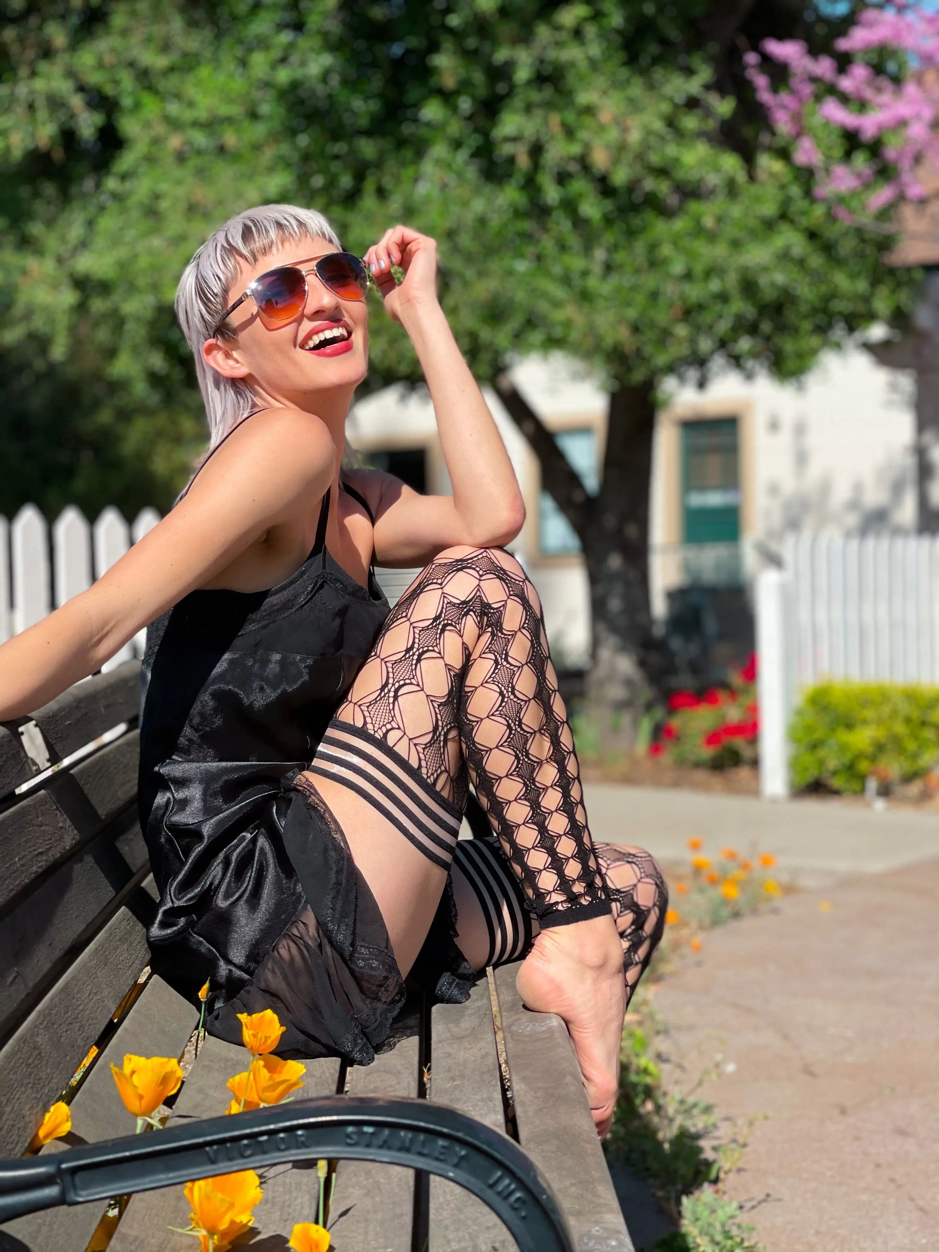 Kix'ies Footless Black Circle Fishnet Thigh Highs for Women's Petite to Plus Size Lingerie Stockings with No-Slip Grip Fit Hip Essential for Fall Outfits