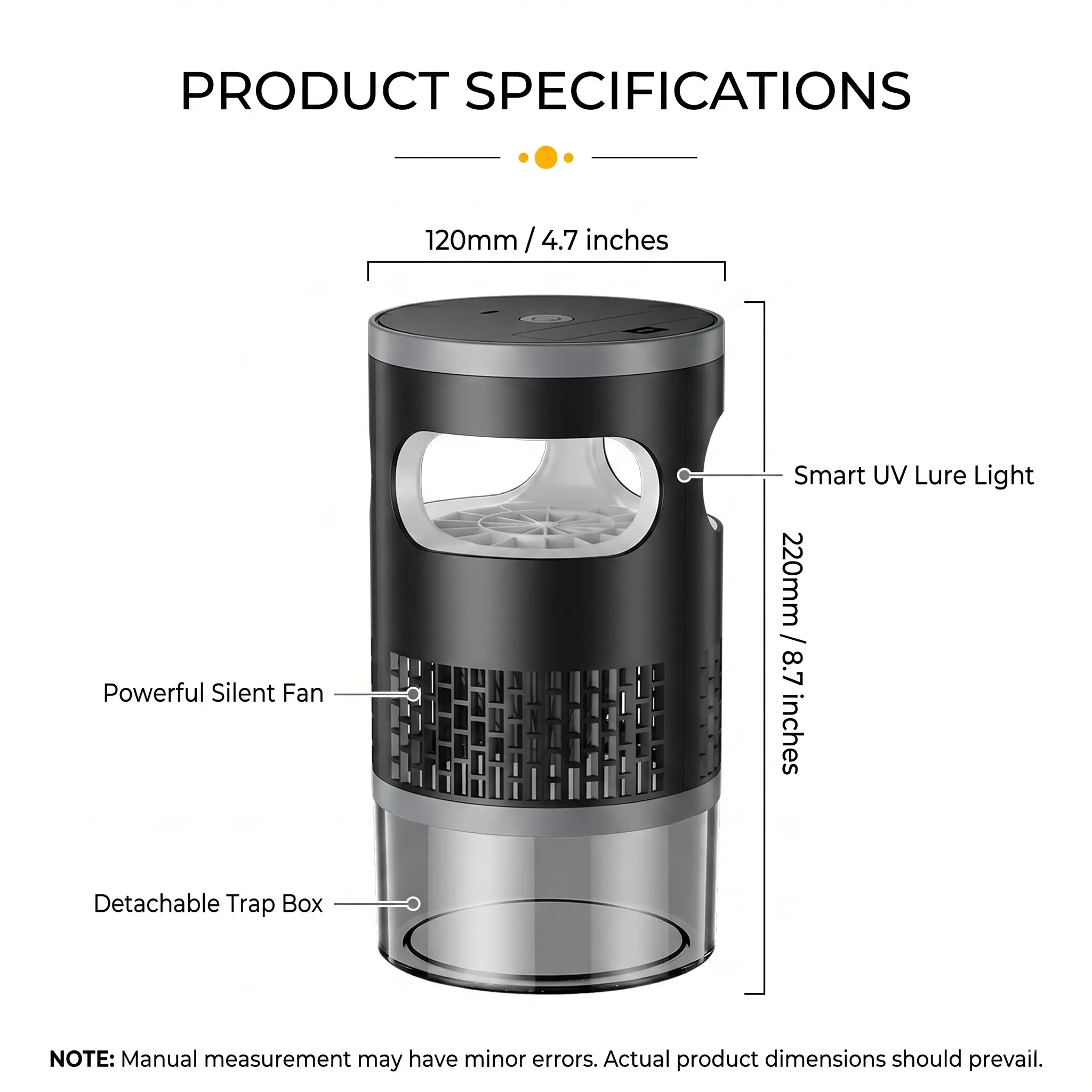 Smart Touch 3-Speed Mosquito Killer Trap, <30dB Ultra-Quiet 4D Vortex Bug Catcher with 365nm UV & Warm Night Light, Non-Toxic Indoor Gnat Fly Trap, Baby & Pet Safe