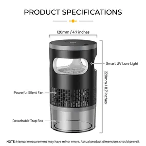 Smart Touch 3-Speed Mosquito Killer Trap, <30dB Ultra-Quiet 4D Vortex Bug Catcher with 365nm UV & Warm Night Light, Non-Toxic Indoor Gnat Fly Trap, Baby & Pet Safe