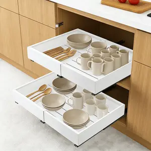 Expandable Pull-Out Storage Rack with Adhesive Backing, Easy Installation, Fits Different Cabinet Depths, Convenient Utensil Organization