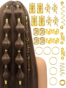 55pcs Multi-Shape Stretchy Clasp Hair Rings, Adjustable Alloy Hair Cuffs, Boho Hair Jewelry for Men & Women's Braids, Versatile Hair Accessories
