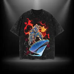 Silver Surfer V2 Fantastic 4 MCU Comic Double Printed Oversize Lightweight Acid Washed Tee TV Series Graphic Top Cotton Streetwear T-Shirt boys merch Men's Regular Fit Floral Print Tee washed  streetwear