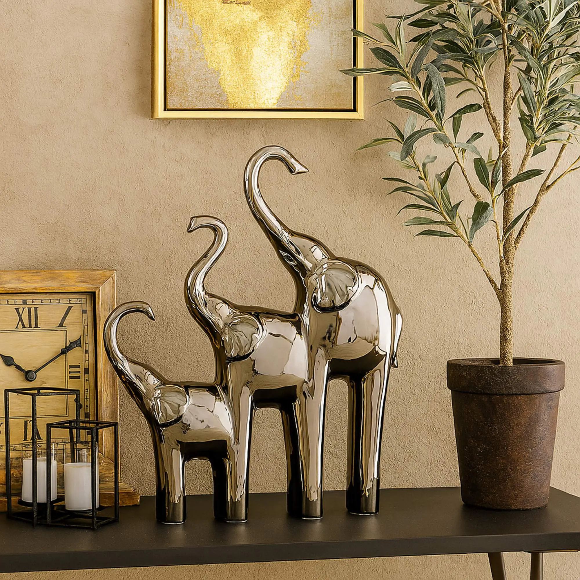 Elephant Silver Ceramic Decorative Sculpture