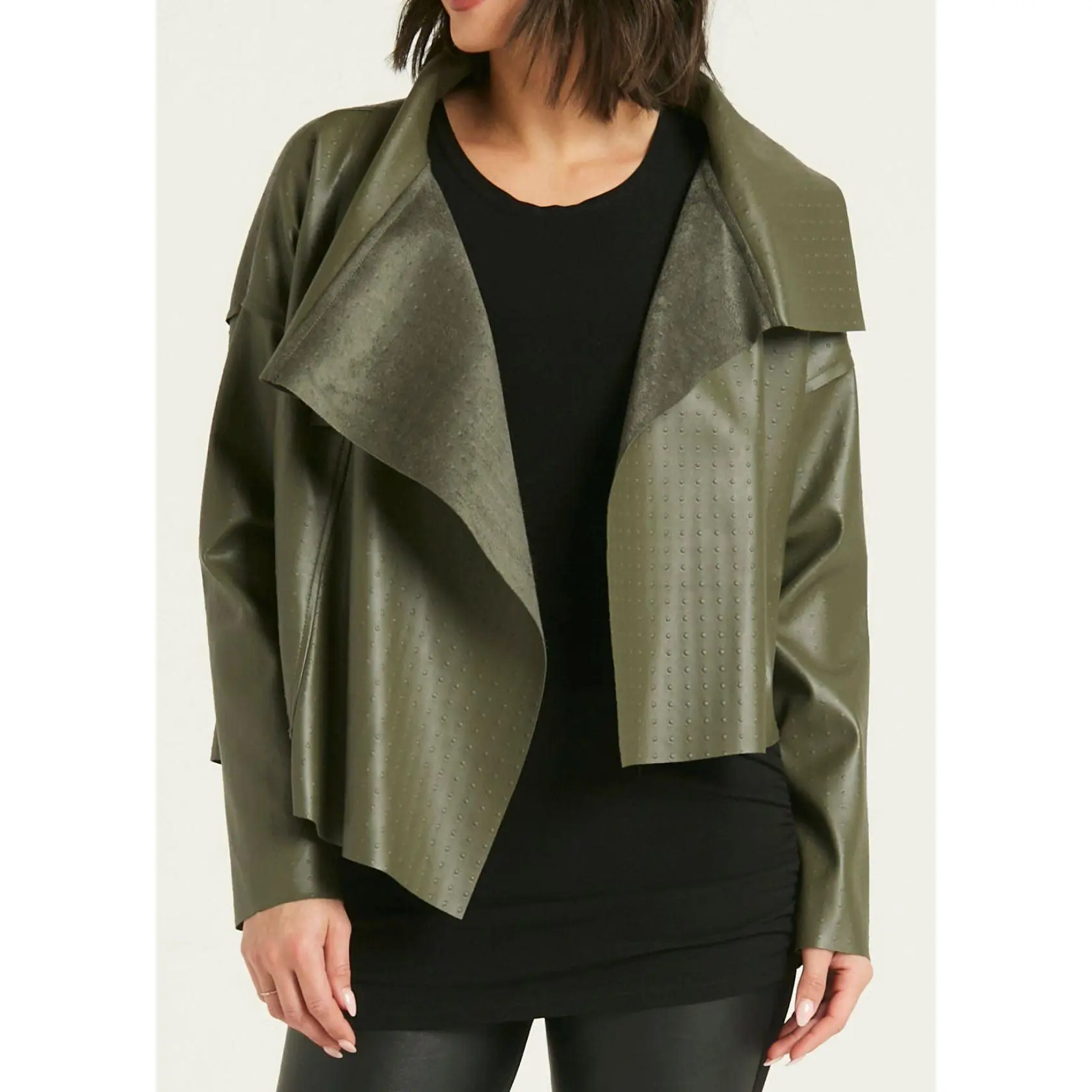 PLANET Vegan Leather Cropped Jacket - Thyme