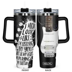 40oz Tumbler, 1 Count Guitar Pattern Stainless Steel Cup, Insulated and Durable Tumbler, Perfect Gift for Musicians and Music Lovers, Drinkware, Insulated Travel Drinkware