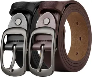 2 Pack - Leather Belt Women-Womens Leather Belt with Pin Buckle-Belts for Women for Jeans, Pants, Dresses