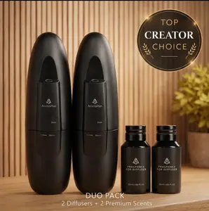 AromaPlan Smart Plug-in Waterless Diffuser - Black (2 Pack Set) with 2 Oil Scented Fragrance Samples (Dubai & 24 Knights) Floral Bouquet