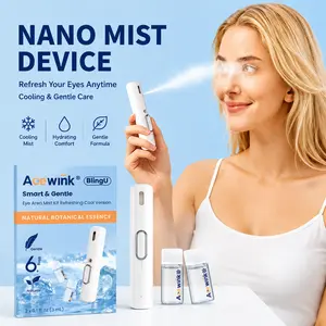 Acewink BlingU-2 Hydrating Nano Eye Mist Device - Rechargeable Smart Eye Spa Kit with Moisturizer, Cooling Mist to Hydrate, Relieve Dryness, Contact Lens Irritation, Blue Light Strain, Redness, Makeup-Safe