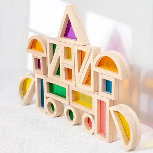 Montessori Stem Light Toy Set, Colorful Acrylic Geometric Building Blocks, Sensory Training, Space Thinking, Math Enlightenment