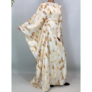 Women's Art Print Satin Batwing Sleeve Kimono, High-Quality Woven Fabric, Oversized Loose Fit, All-Season Holiday Style Robe Set