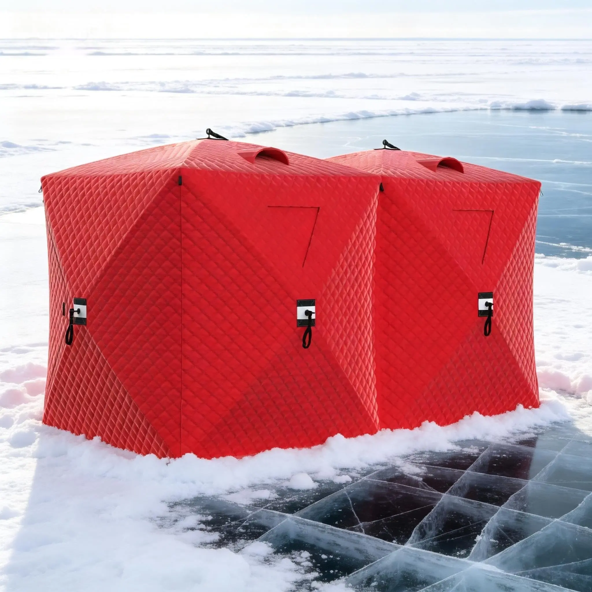 Garvee Insulated Pop-Up Ice Fishing Tent Shelter, 6–8 Person Portable Hub-Style Cabin Shanty, 60-Second Instant Setup, Windproof Thermal, Winter Ice Fishing Tent w/Ice Anchors, Stability Ropes & Carry Bag